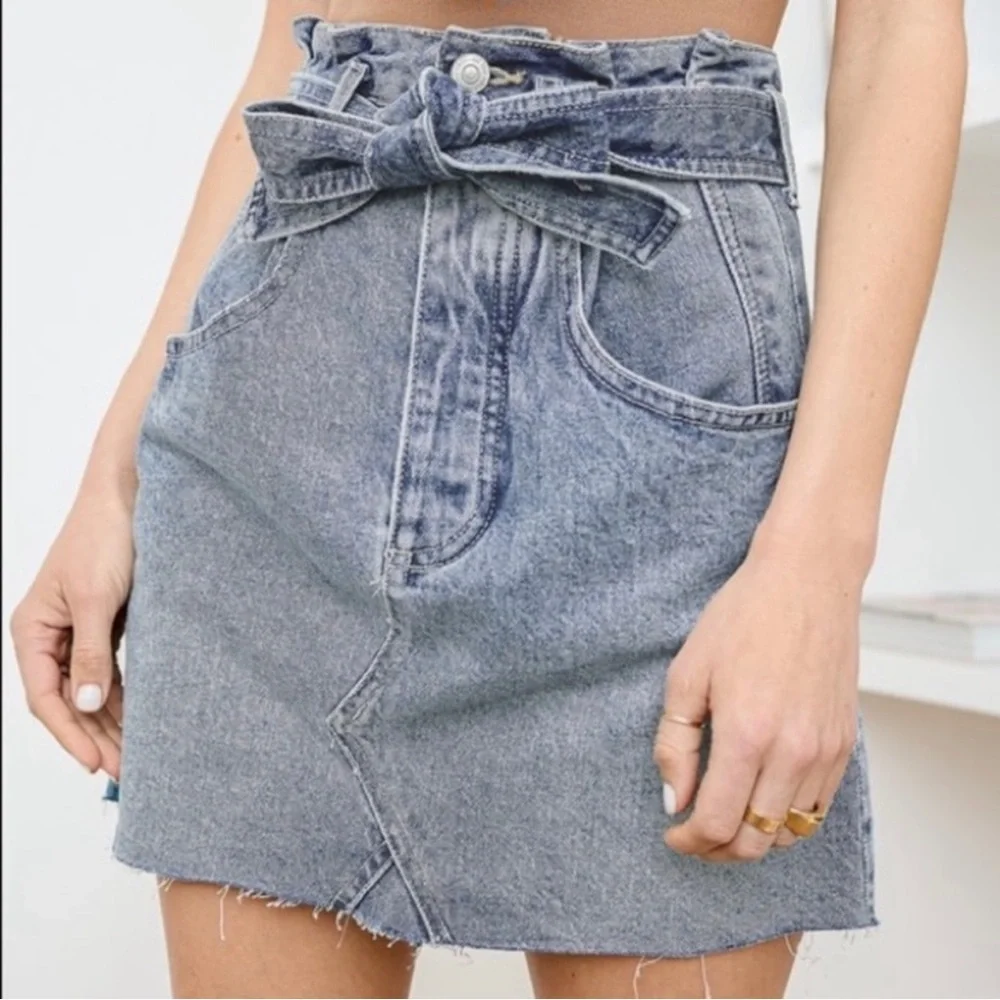 We the Free | NWT East of Eden Denim Mini Skirt Mid Indigo Belted Size 24